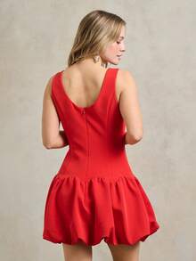 Rouah Vestido de verano de línea A con cuello de barco sin mangas, cintura baja y dobladillo abultado y pomposo para mujer. Apto para boda, recepción de boda, fiesta de boda y invitado de boda. - Rojo - Ver 2