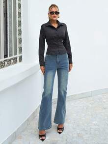 Sandy Gomes Jeans acampanados con lavado de agua para mujeres - Azul - Ver 1