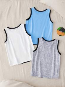 LOONEY TUNES X SHEIN Young Boy Round Neck Color Block Letter & Cartoon Print Casual Versatile Daily Wear Tank Top - Blue and White - View 2