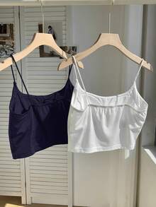 Comfortcana Bộ 2 áo hai dây lửng không đường may dành cho nữ, kiểu dáng thường ngày, thích hợp cho mùa hè/thu. - Nhiều màu - Xem 2