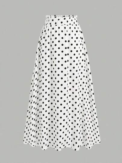 SHEIN Girlism Tween Girl Casual Daily Versatile Comfortable Fitted Polka Dot Satin Long Skirt Tween Girl