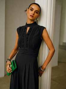 ZEYLAH Elegant Gathered Wide Leg Jumpsuit, Spring/Summer - Black - View 6