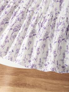 SHEIN 少女珍珠裝飾泡泡袖T恤與花卉印花裙 2件套 - 紫色 - 查看 6