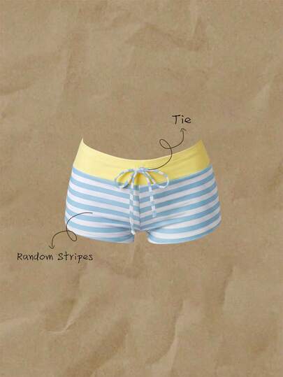 Elavelle Quần bikini nữ cạp cao thắt nơ in họa tiết, thích hợp cho mùa xuân/hè.