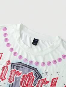 ROMWE MEN Men's Letter Gesture Print Round Neck Casual Loose T-Shirt - Khaki - View 7