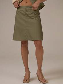 MUSERA Low Rise Button Front Midi Skirt Spring Summer Cute Cosy Cottage Core Y2k Spring Dew Casual - Army Green - View 3