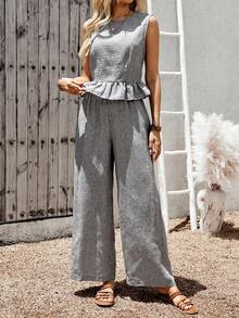 EMERY ROSE Bộ đồ thể thao nữ đi nghỉ mát gồm áo tank top và quần dài (2 món) - Xám - Xem 5