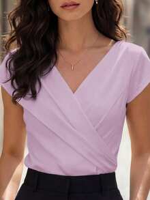 EMERY ROSE Nueva blusa de primavera/verano con cuello en V, hombros cruzados, manga corta, ajustada y con espalda descubierta, de estilo elegante para mujeres - Morado - Ver 5