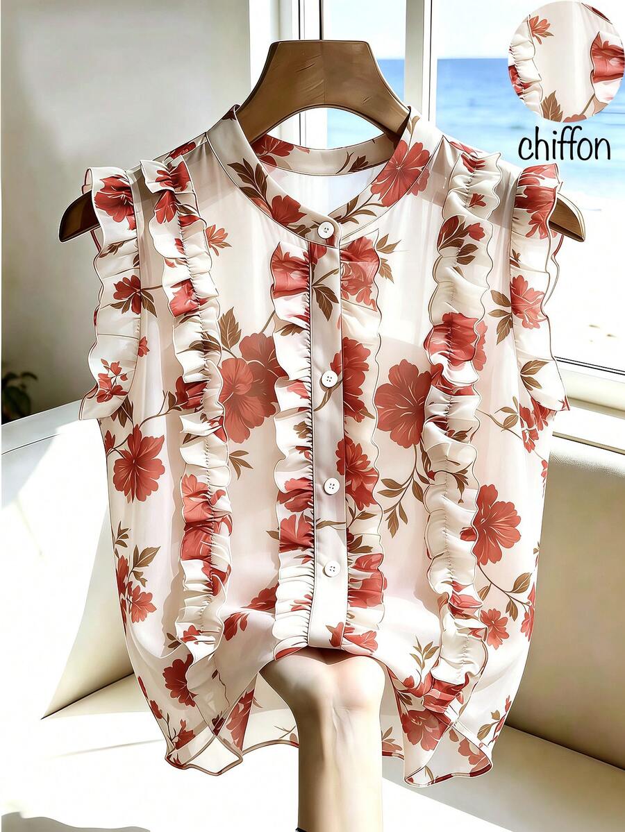 Franclia Áo kiểu nữ bằng vải chiffon chấm bi đen, kiểu dáng thanh lịch lãng mạn với đường viền xếp ly. - Màu be - Xem 1