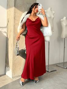 GalTyme Vestido de tirantes con escote pronunciado para mujer talla grande en color rojo - Rojo - Ver 3