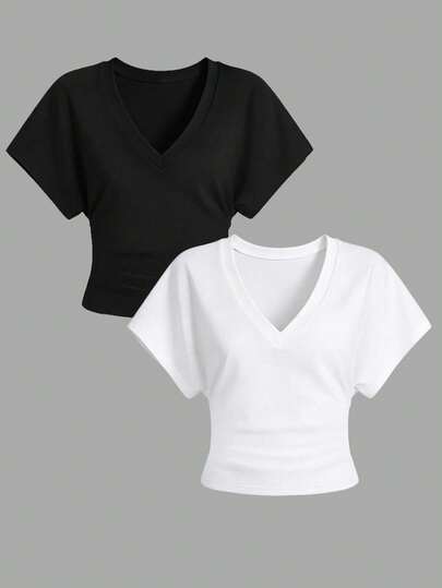 Airaco Blusa de mujer de cuello en V de unicolor, versátil para uso diario