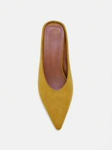 Bholvia Giày sandal bít mũi kiểu Pháp màu vàng cho nữ, sandal cao gót nhọn màu vàng, hở gót, kiểu dáng thanh lịch, thích hợp cho mùa hè. - Màu vàng - Xem 9