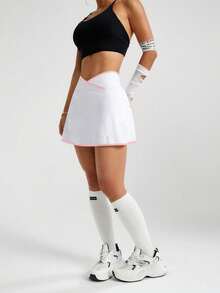 SHEIN Rhythm Era Rok celana olahraga pas badan, kasual, serbaguna, model pinggang silang, warna kontras, dan berdesain pas badan. - MultiWarna - View 6