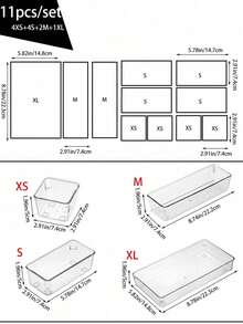 11-Piece Tray Set, Dresser Drawer Transparent Storage Box Set, 4 Sizes Of Trays, Multi-Purpose, Used For Cosmetics, Pens, Gadgets, Very Suitable For Bathrooms, Dressing Tables, Office Drawers.,For Holiday Beach, Bathroom Collection, Bedroom Collection, Large Capacity - Clear - View 8
