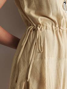 Aalyst Women's Waist Tunnel Drawstring Textured Fabric Dress, Suitable For Vacation, Afternoon Tea, Home, Commute - Yellow - View 5