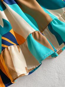 SHEIN Baby Girl Patchwork Color Bow Decor Ruffle Casual Vacation Dress - Orange - View 2