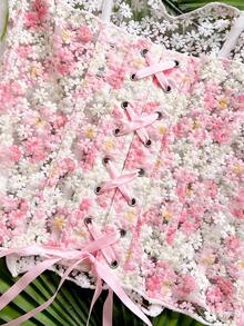 Soleia 年輕性感前衛花卉蕾絲雙層修身魚骨束胸 Bustier，鏤空刺繡塑身衣，無墊肩，復古音樂節派對穿搭，適合熱帶度假、約會、下午茶、海灘郵輪度假、公路旅行城市度假、派對、波希米亞、嬉皮、西部、嘉年華風 - 淺粉色 - 查看 6