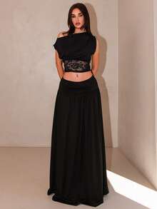 Bris Aura Falda larga negra de estilo maxi para mujer, ideal para uso casual, de oficina, de fiesta, de primavera, de despedida de soltera o de concierto, con un estilo romántico de los 90s y Y2K - Negro - Ver 5