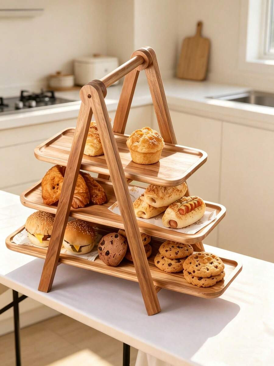 1 buah Stand Dessert Kayu, Nampan Satu/Bertingkat, Piring Persegi Panjang untuk Cupcake, Kue, dan Sajian Makanan, Cocok untuk Pesta, Ulang Tahun, Pernikahan, Dapur, Hadiah Natal, Dekorasi Acara Kumpul-kumpul - Coklat - View 1
