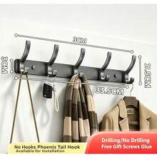 Heavy Duty Door Hanger With Hooks Behind The Door Can Hang Jackets, Bathrobes, Hats, Clothes, And Towels. Bathroom Storage Rack Can Be Hung Without Drilling Holes For Towel And Hat Racks - Black - View 5
