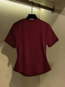 GlowEve Women's Summer New Fashion Versatile Casual Rhinestone T-Shirt - Burgundy - View 2