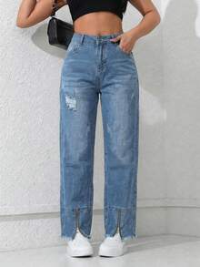 Jean Cut Mom High Straight Bottom Closure - Azul Cielo Deslavado - View 2