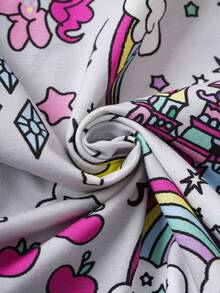 My Little Pony X SHEIN Young Girl Cartoon Print Round Neck Casual Vacation Dress - Grey - View 7