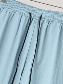 Manfinity Homme Men's Solid Color Short Sleeve Shirt And Pants Casual Suit, Ceremony - Baby Blue - View 6