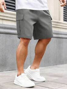 Manfinity Homme Men's Plus Size Loose Cargo Shorts With Graphic Design, Holiday - Grey - View 5