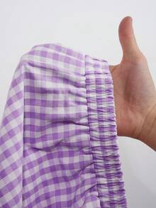 Comfortcana Quần short dáng rộng màu tím kẻ caro trang trí nơ, thích hợp mặc mùa xuân/hè. - Màu tím - Xem 7