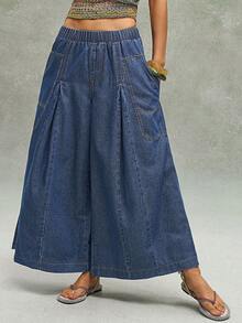 Bohemela BohoFeels Tenue bohème printemps/été : Pantalon ample en denim lavé, coupe large et cropped, style bohème décontracté pour femme. Parfait pour les escapades décontractées, les concerts de style western/country, les festivals de musique et les soirées. Convient pour les tenues de vacances à la plage, le port quotidien, la rentrée scolaire, les sorties et les soirées. Idéal aussi pour les looks inspirés des années 2000, la mode Y2K et les tenues estivales. - Bleu azur - Voir 5