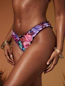 Hauture Quần bikini nữ gợi cảm với họa tiết hoa lá, động vật trừu tượng, viền bèo. - Nhiều màu - Xem 3