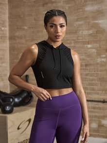 Powerista Áo thun thể thao có mũ trùm đầu dành cho nữ, áo tank top bóng đá. - màu đen - Xem 3