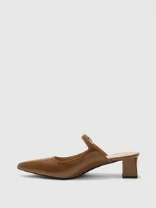 CUCCOO BIZCHIC Brown Soft Leather Mary Jane Buckle Pointed Heel Mueller Sandals, Commuter Workplace Model - Brown - View 3