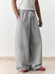 SWAVVY Men's Casual Loose Sweatpants, Standard Size, Grey With Embroidery, Suitable For Spring And Autumn - Grey - View 8