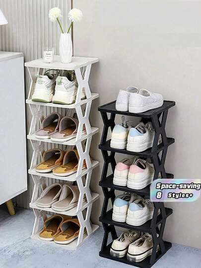 9-Tier Vertical Shoe Rack - Narrow Plastic Shoe Organizer, Holds 9 Pairs, Easy Assembly, Ideal For Entryway, Closet, Hallway, Bathroom, Dorm - Sturdy & Stackable Shoe Storage Shelf