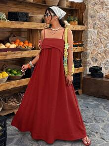 Breezaya Đầm cỡ lớn không tay dây mảnh, thiết kế tối giản, thích hợp cho mùa hè. - Rỉ Nâu - Xem 5