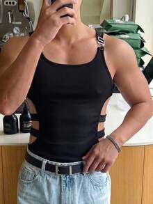Manfinity Dauomo Áo tank top nam gợi cảm, có thể điều chỉnh, khoét lỗ, ôm sát. - màu đen - Xem 4