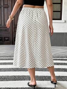Modelyn Elegant Casual Printed Drawstring Waist Loose A-Line Plus Size Women Polka Dot Skirt, Spring/Summer - Multicolor - View 2