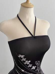 Elamini Casual Vacation Party Strapless Strapless Mini Black Dress - Black - View 5
