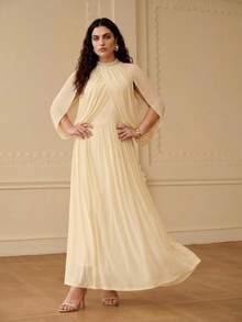 ZEYLAH Ruched Long Cardigan Style Knit Dress, Spring/Summer Formal White Elegant - Apricot - View 3