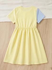 SHEIN Tween Girls' Casual Knit Round Neck Short Sleeve Dress, Spring/Summer - Multicolor - View 6