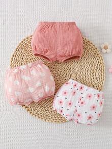 Cozy Pixies Bộ quần short phồng xếp ly, cạp chun, họa tiết trái tim và hoa cho bé sơ sinh, quần đèn lồng cho bé gái, quần lót cho bé, quần short mùa hè cho bé. - Màu Hồng baby - Xem 2