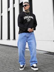 Artur Kramer Quần jeans nam dáng rộng, chất liệu dày vừa phải, phong cách đường phố cổ điển, màu xanh dương. - Màu xanh lam - Xem 1
