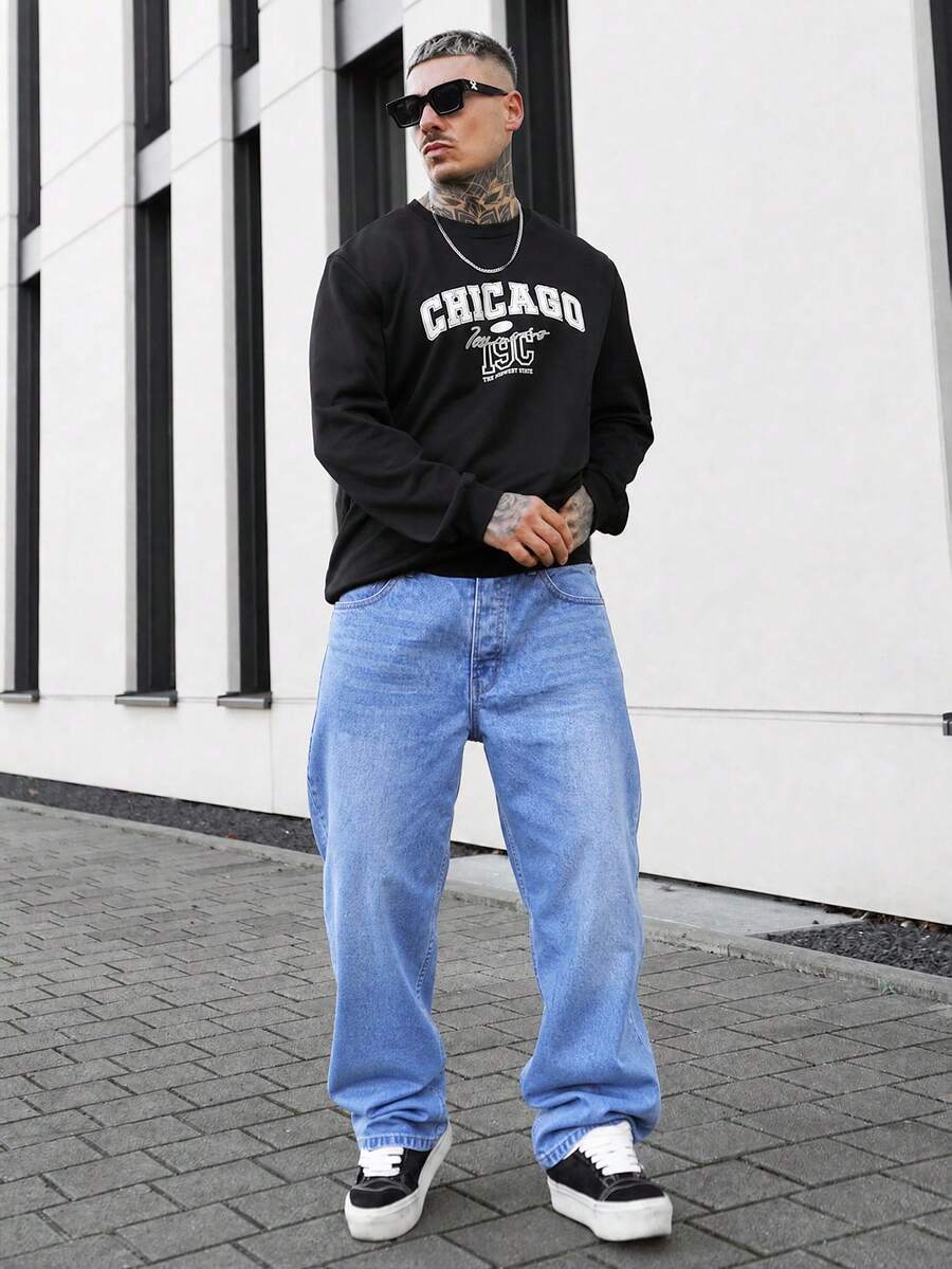 Artur Kramer Quần jeans nam dáng rộng, chất liệu dày vừa phải, phong cách đường phố cổ điển, màu xanh dương. - Màu xanh lam - Xem 1