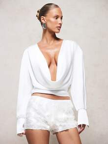 KIZN Quần short ngắn lấp lánh đính sequin hình vuông, cạp cao, thích hợp cho các bữa tiệc, lễ hội, câu lạc bộ. - trắng - Xem 6