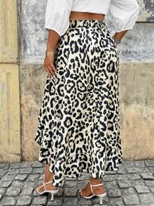 SHEIN Tall CURVE Plus Size Women Leopard Print Casual Versatile Date Night & Outing Mini Skirt Fall - Multicolor - View 2