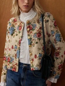 Écloséra Áo khoác ngắn Jacquard họa tiết hoa hồng cổ điển của Pháp - Nhiều màu - Xem 5