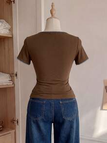 Comfortcana Plus Size Waist Ruched Elastic T-Shirt - Brown - View 2