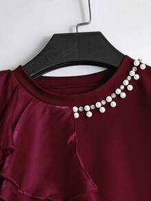 GlowEve Women's Summer New Fashion Versatile Casual Rhinestone T-Shirt - Burgundy - View 4